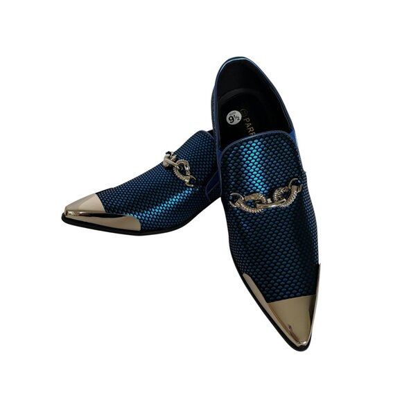Parrazo Premium Cristiano 05 Mens Dress Loafers 9.5 Blue Black Pointy Metal Tip - Picture 13 of 13